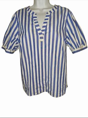 J. Crew Blue and White Striped Short Sleeve Tunic Top SZ XL